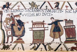 Harold prête un serment sacré à Guillaume à Bayeux, Tapisserie de Bayeux